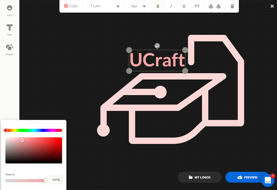 la mejor interfaz de creador de logotipos gratuito de ucraft