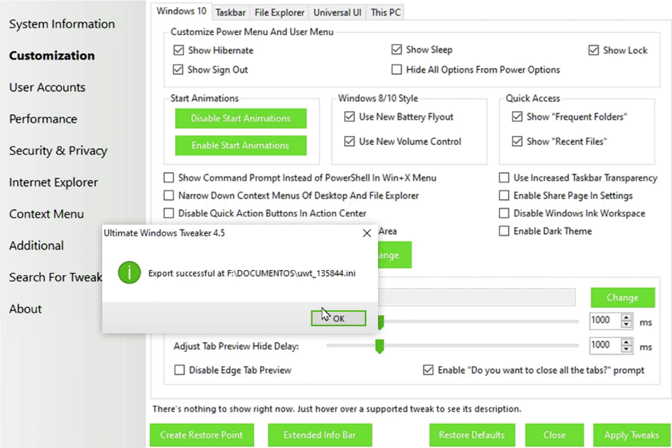 ultimate tweaker interface windows 10 tools