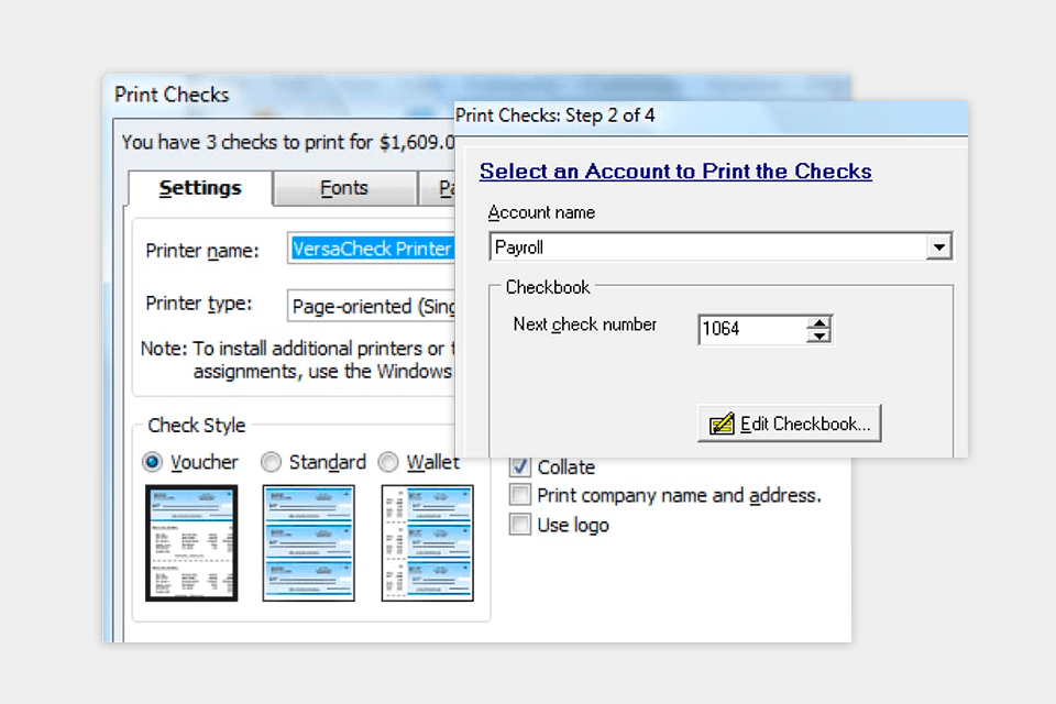 versacheck x1 silver check printing software interface