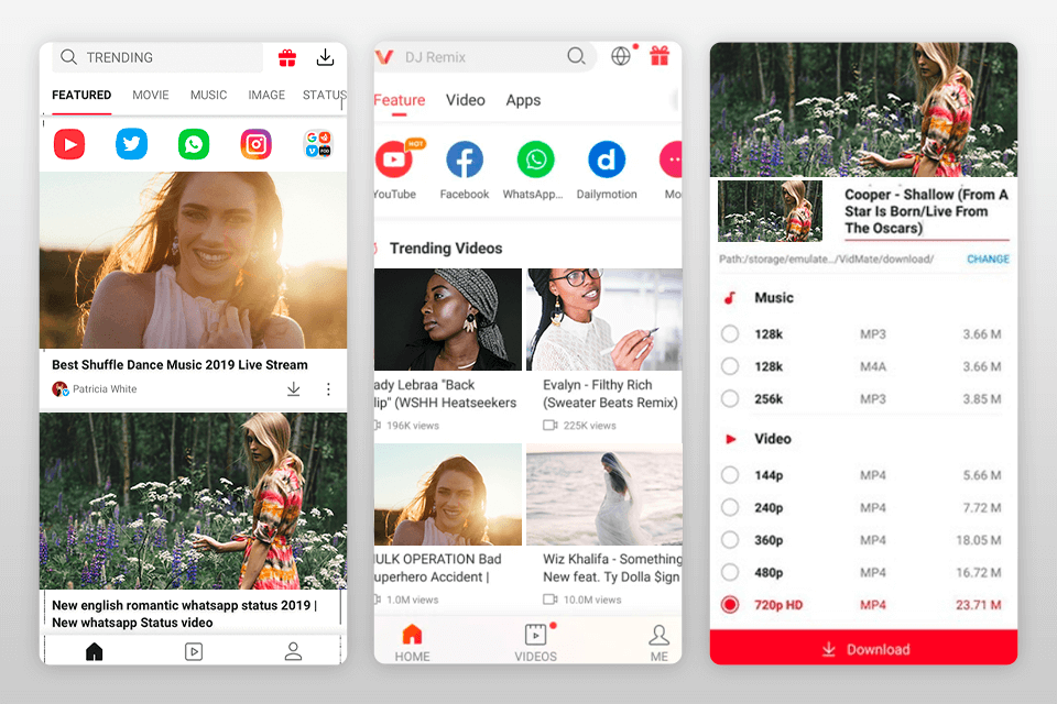 vidmate youtube downloader for android interface