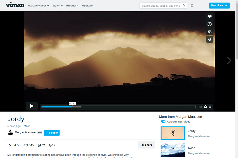 vimeo interface