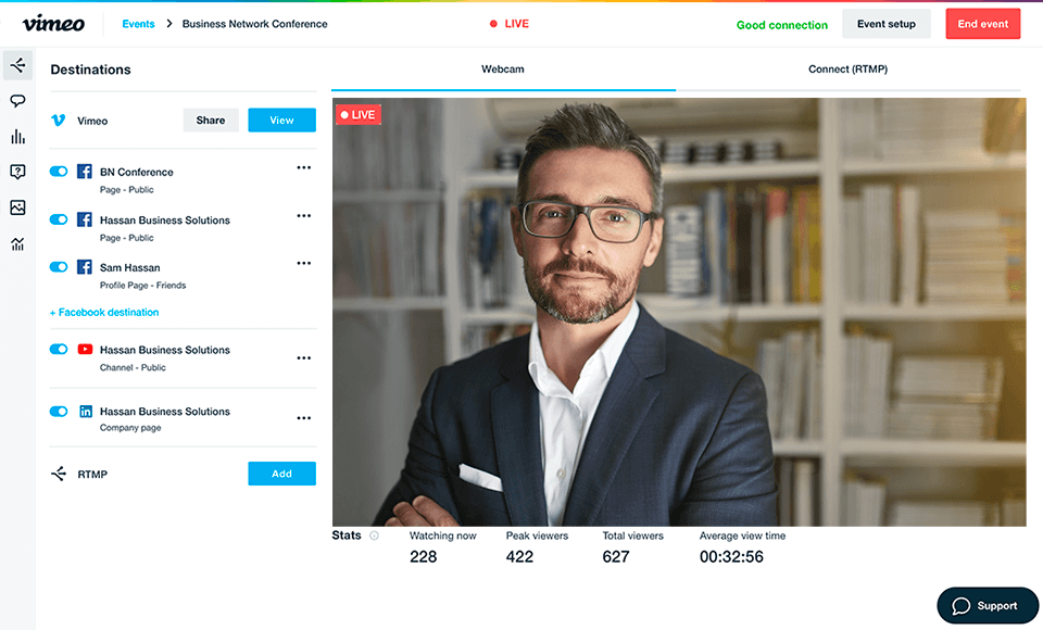 vimeo livestream free webinar software interface