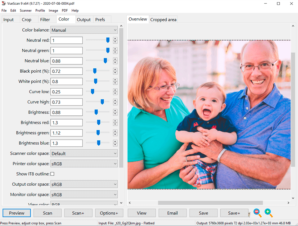 vuescan interface scanning old films