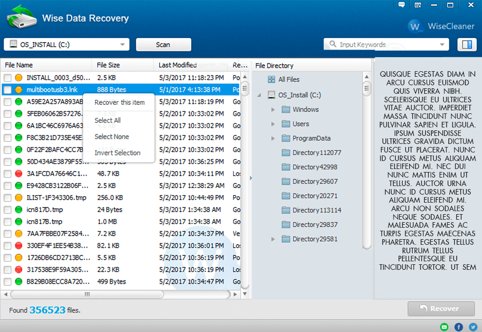 wise data recovery download interface