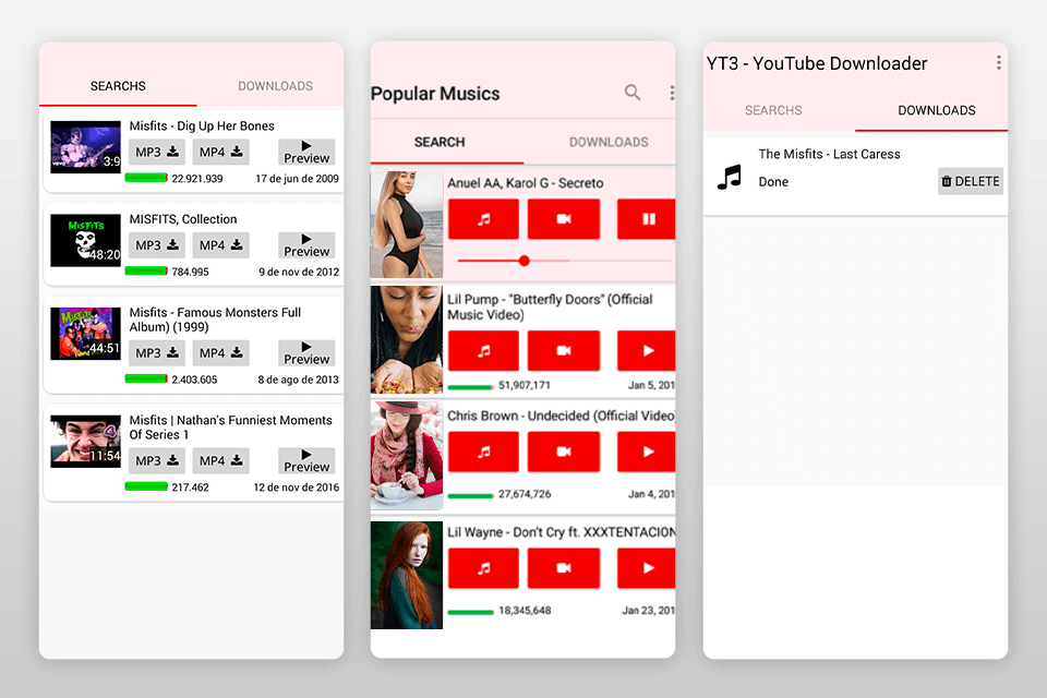 yt3 youtube downloader for android interface