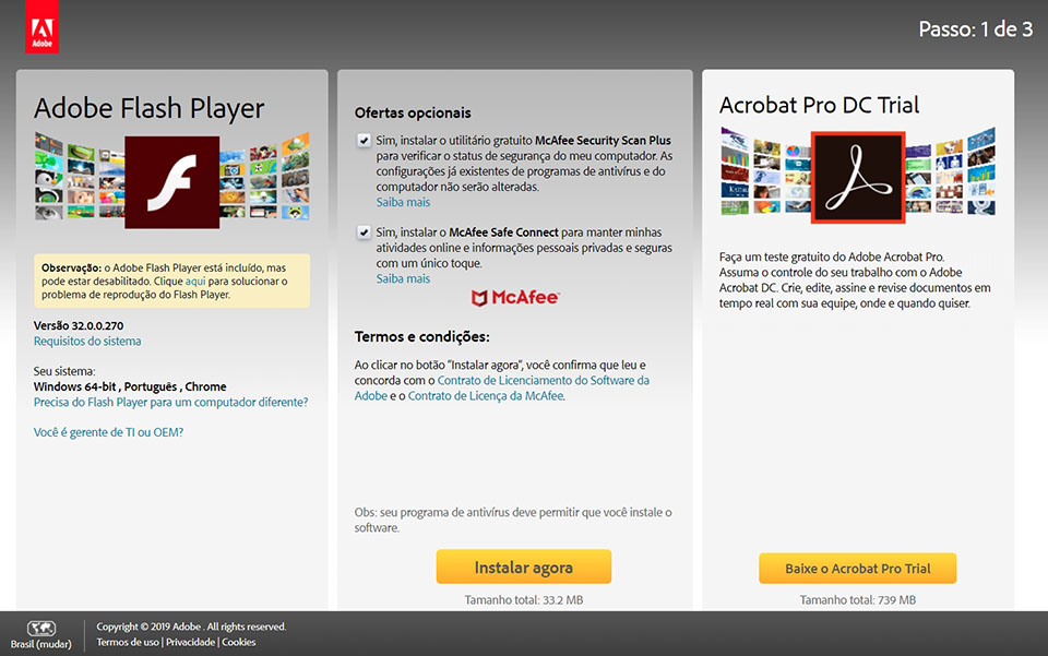 interface do Adobe Flash Player