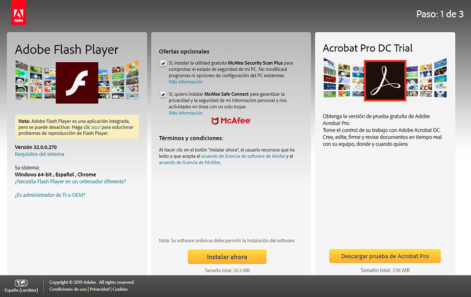 interfaz de adobe flash player