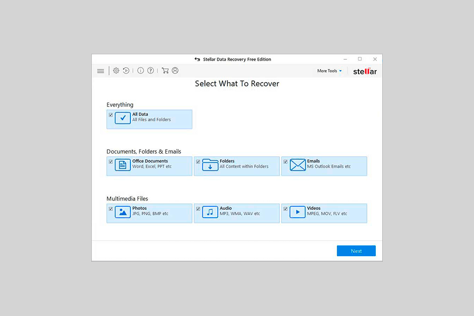 stellar data recovery software interface