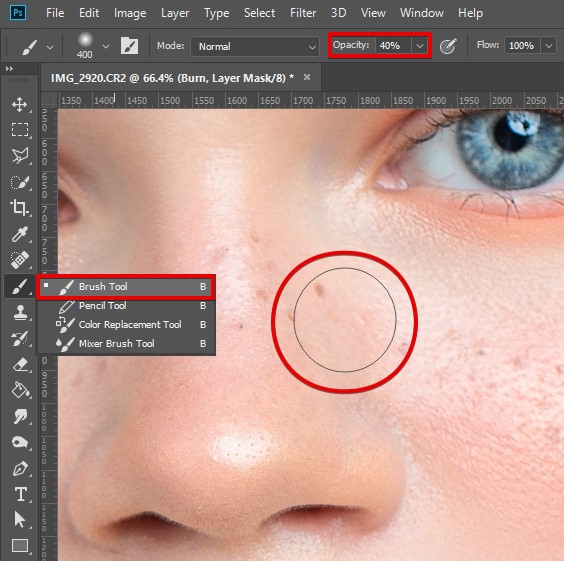 smooth skin photoshop with dodge and burn brush tool