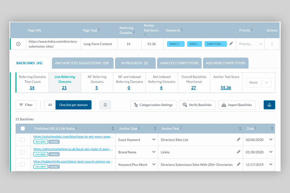 linkio seo software interface