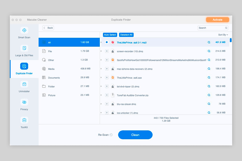 macube cleaner duplicate file finder for mac interface
