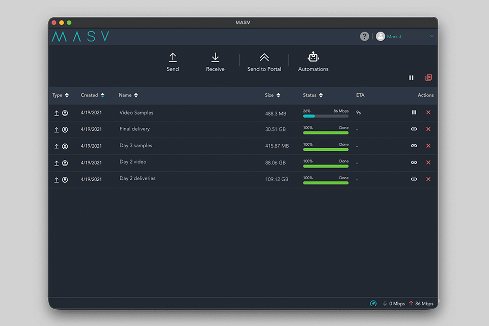 masv photo transfer app interface