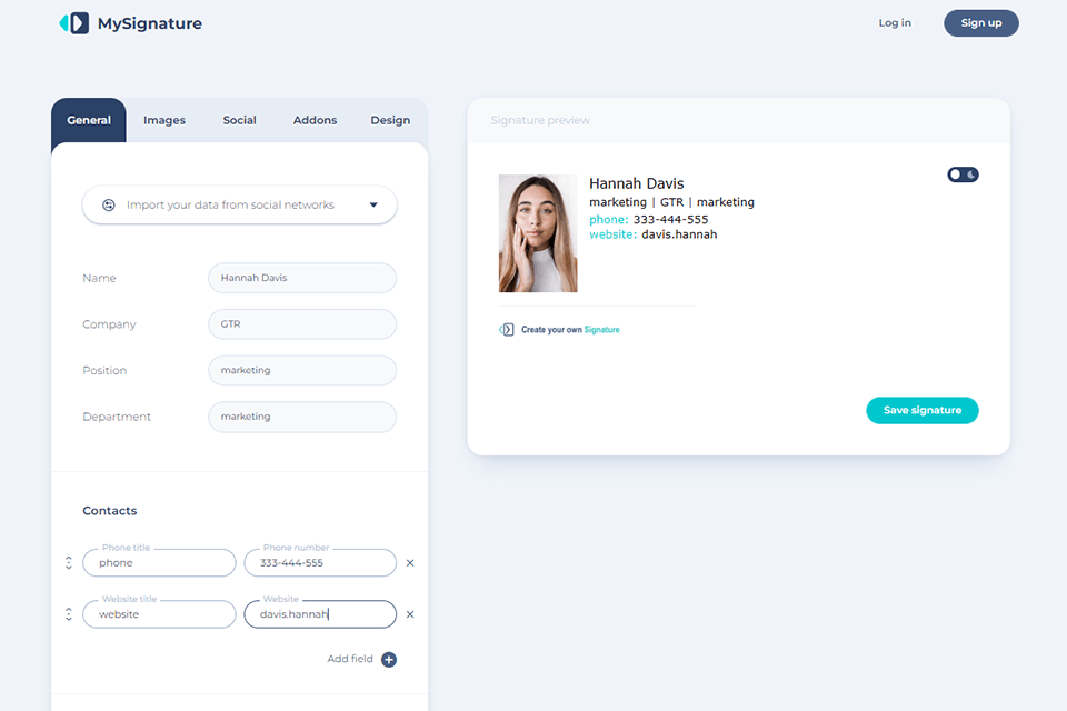 mysignature email marketing software interface