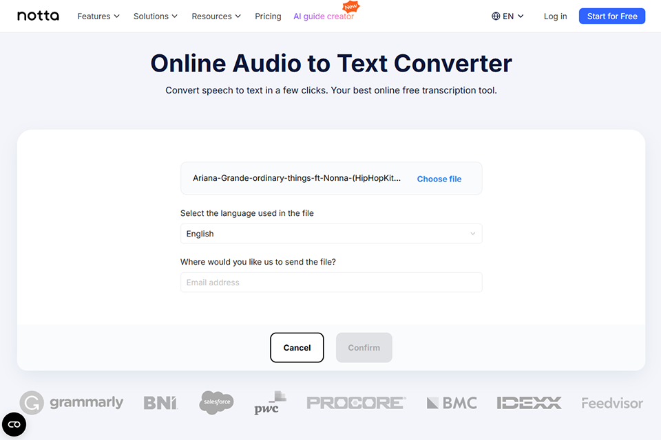 notta ai free audio converter