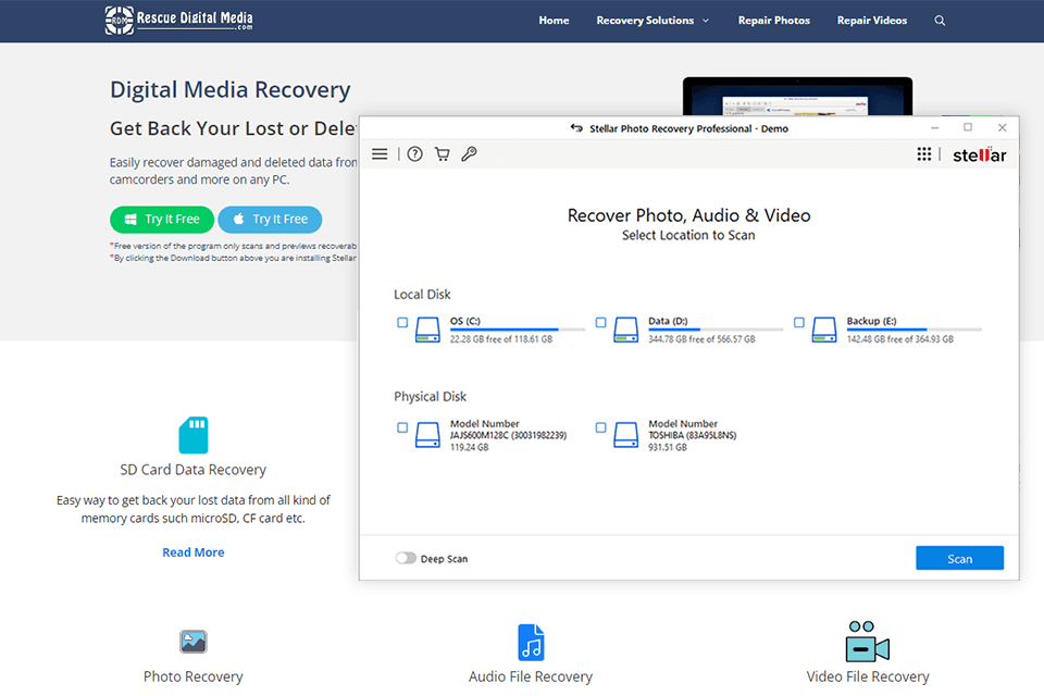 rescue digital media free data recovery software interface
