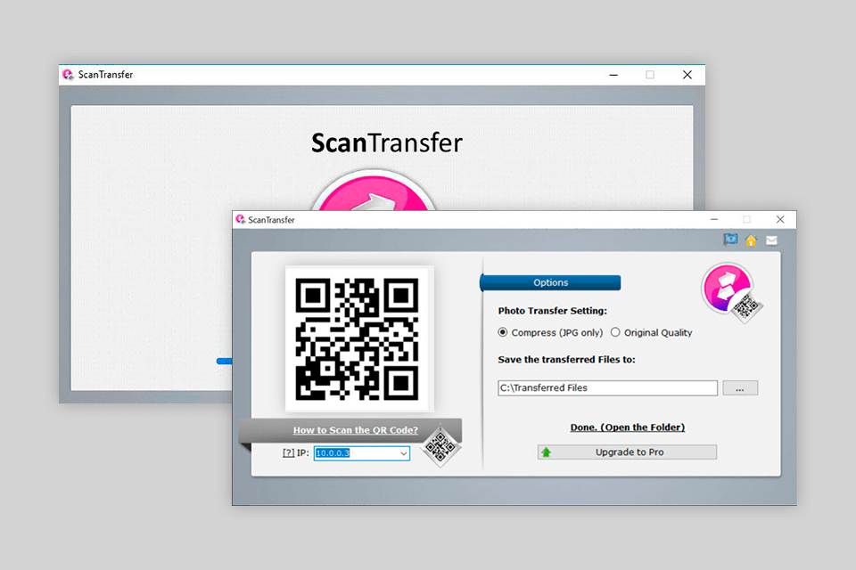 scantransfer photo transfer app interface