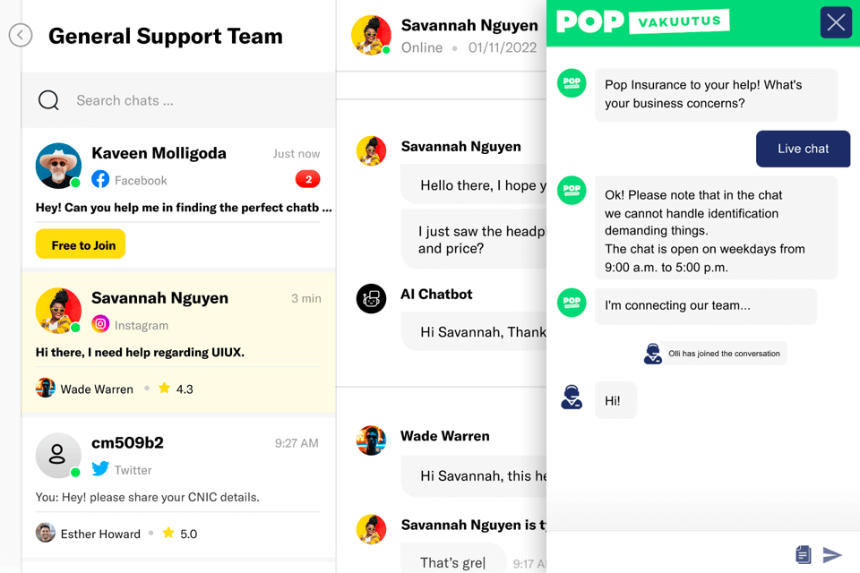 serviceform live chat software interface