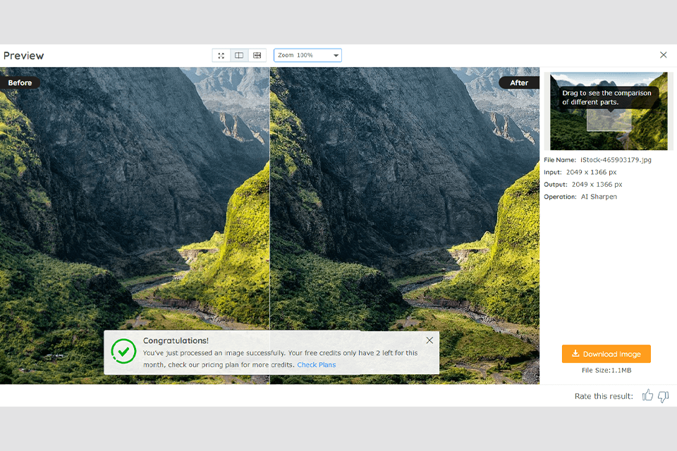 vanceai photo sharpening software interface