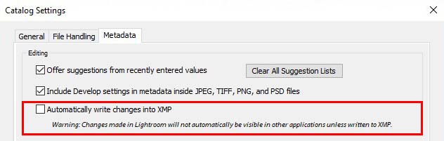 Turn Off AutoWrite XMP