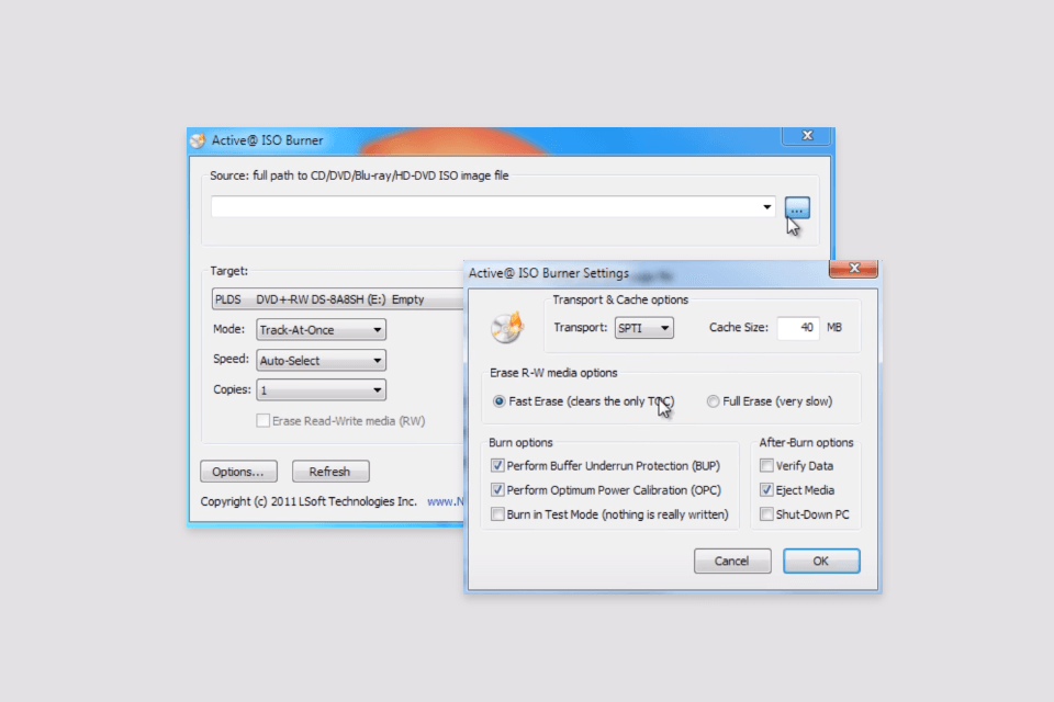 active iso burner software interface