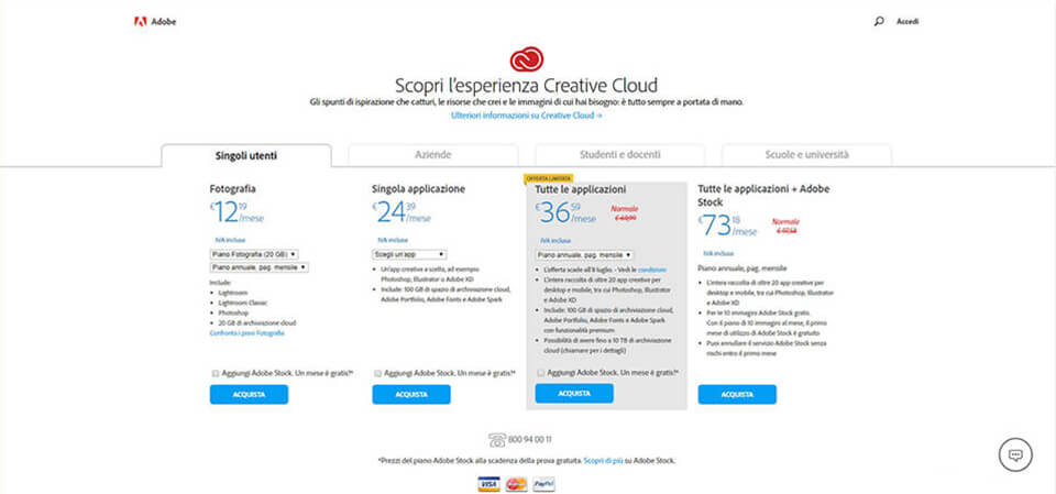 creative cloud piani e prezzi