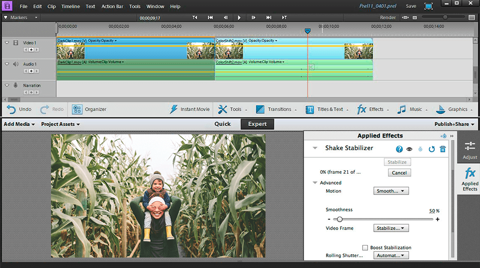 adobe video editor premiere elements interface