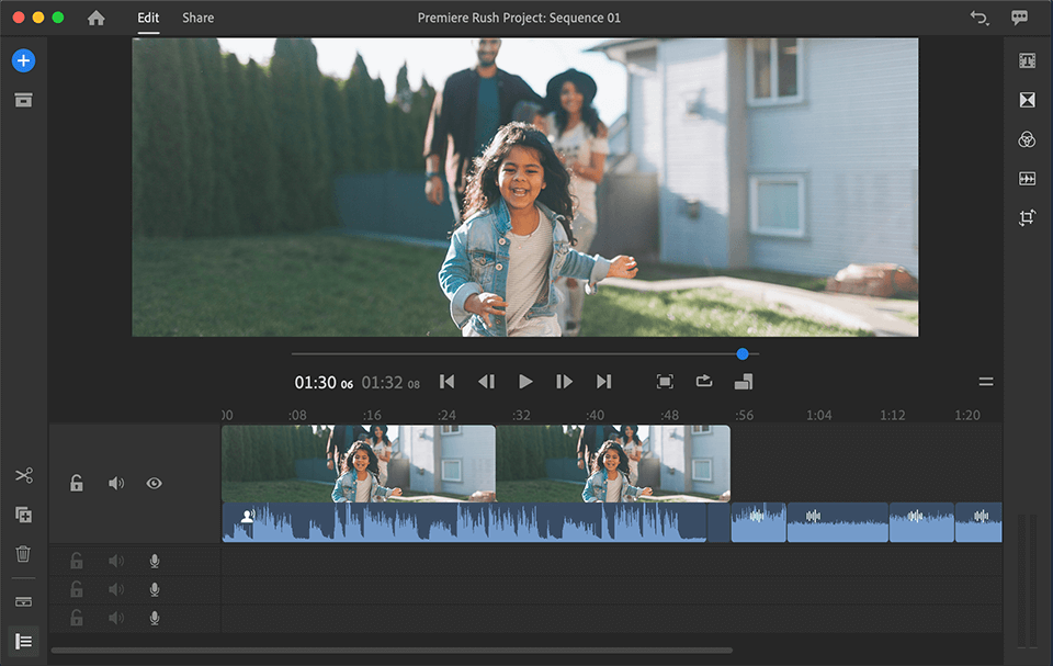 adobe video editor premiere rush interface
