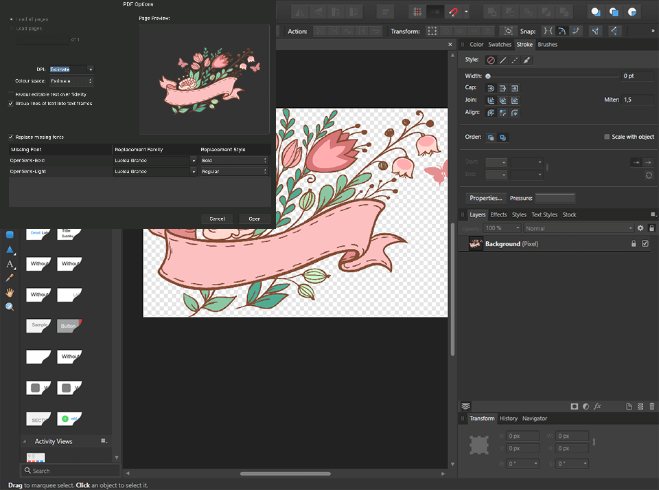 affinity designer import screen