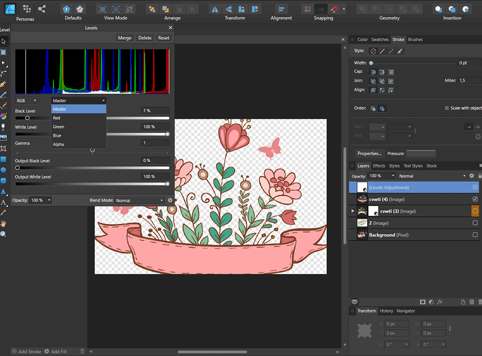 affinity designer workplace features screen