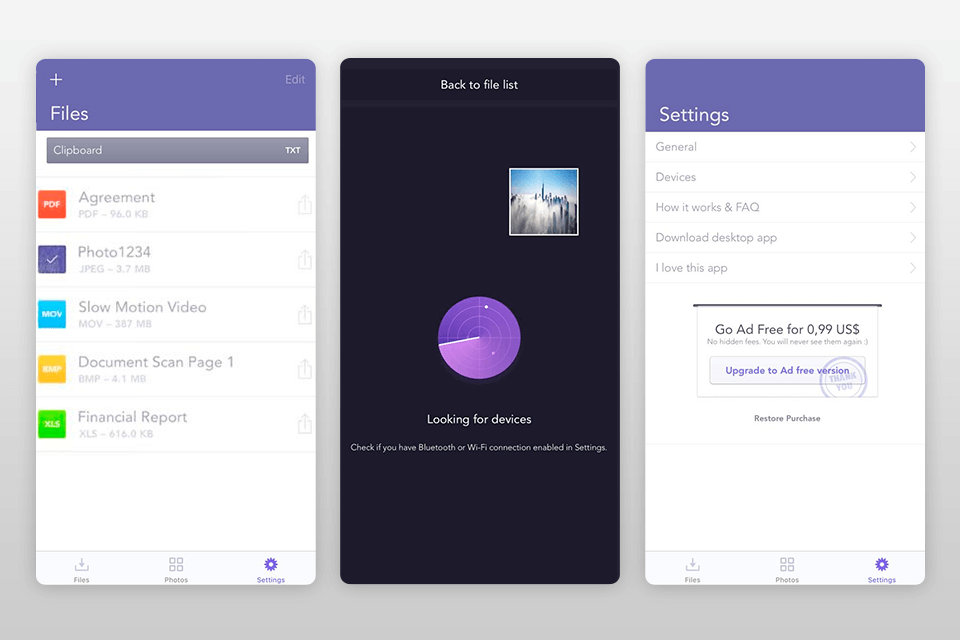 photo transfer app interface