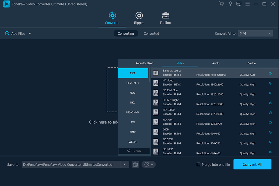 android video converter interface