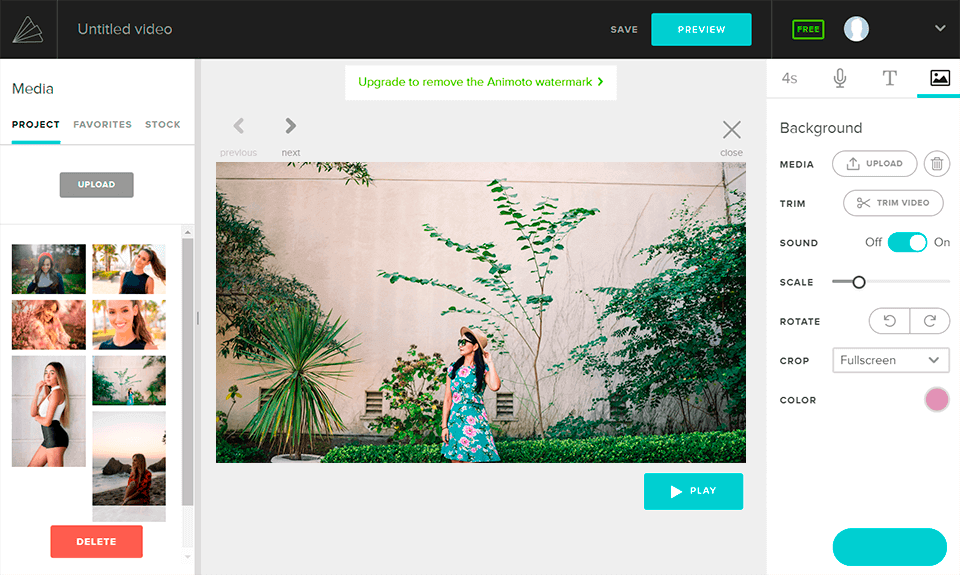 interface de création de diaporamas animoto