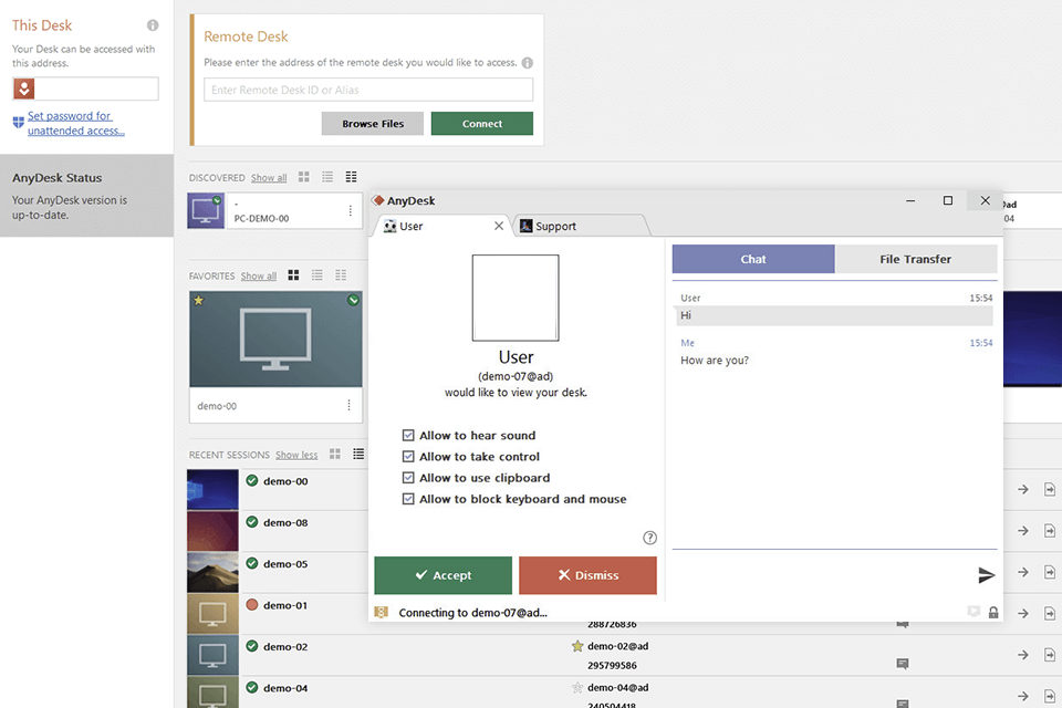 anydesk vnc software interface