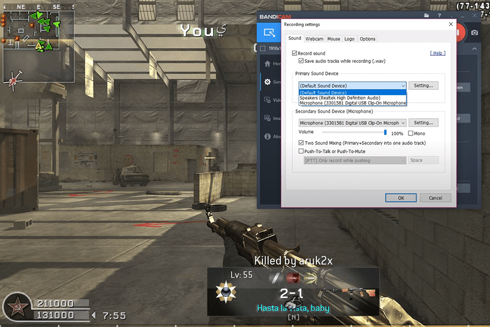 bandicam game recording software interface