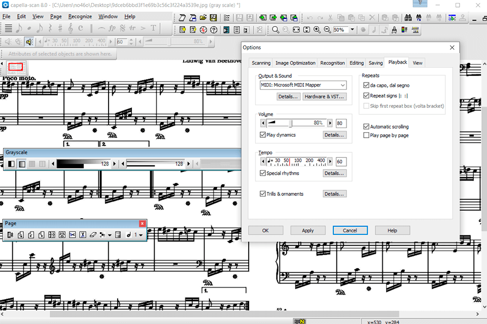 capella-scan music scanning software interface
