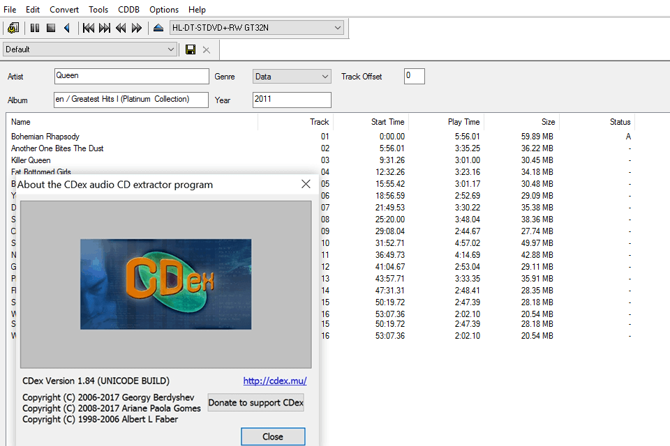 cdex free cd ripper interface