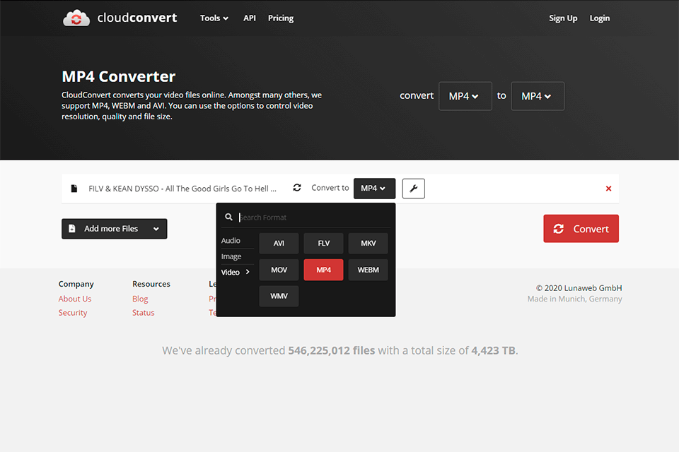 cloudconvert dvd to mp4 converter interface