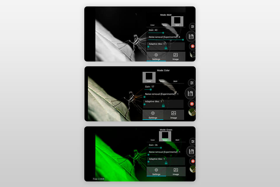 color night vision camera vr app interface