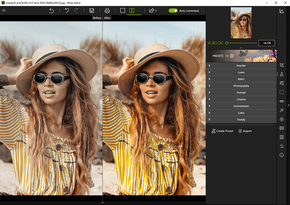 corrección de color automática inpixio