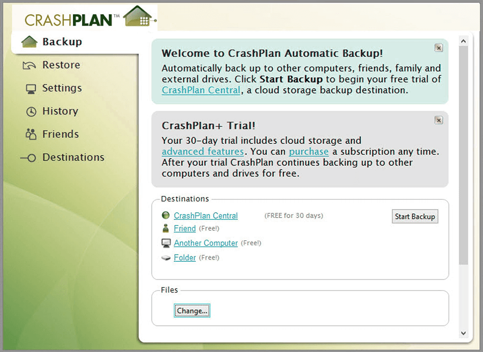 crashplan interface