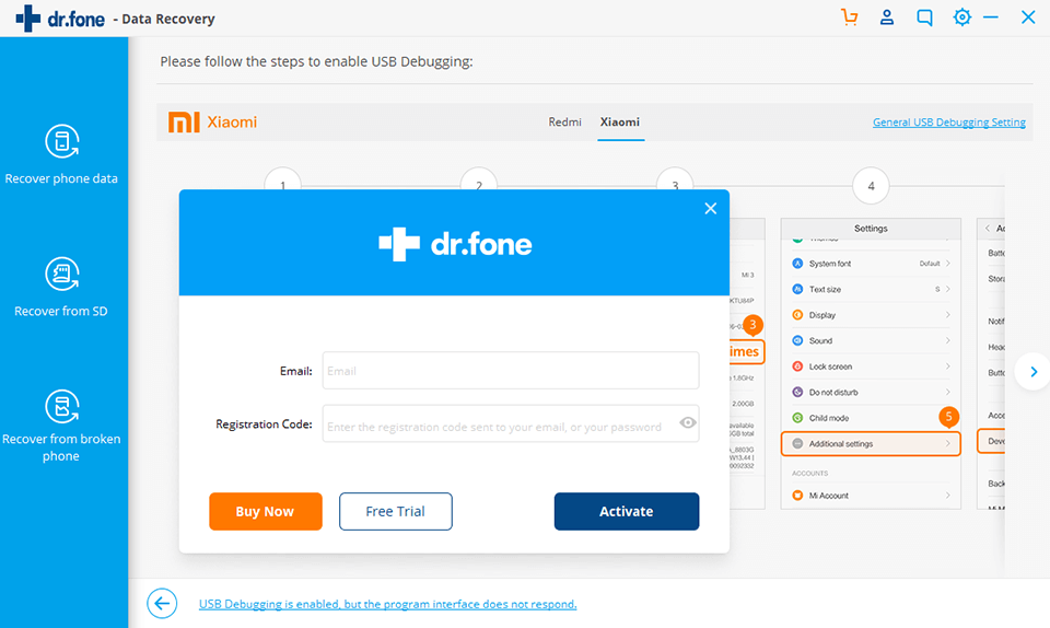 dr fone download interface