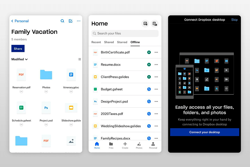 dropbox photo transfer app interface