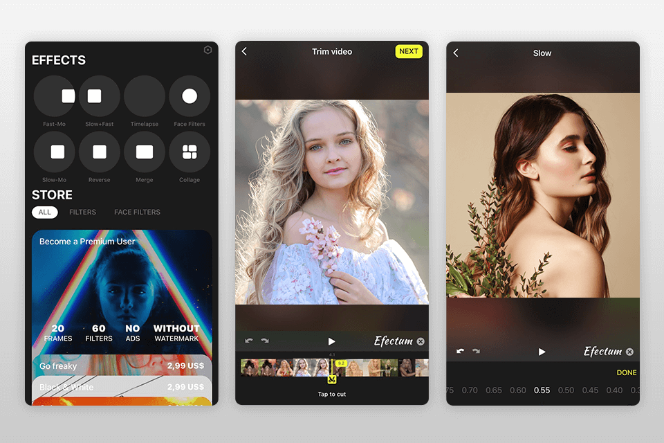 efectum video editor slow motion app