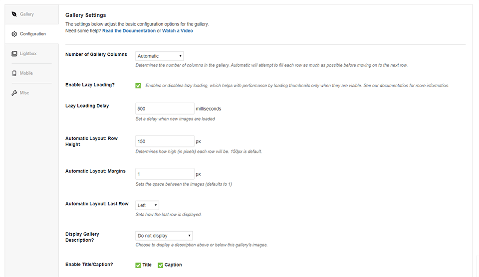 envira gallery gallery settings