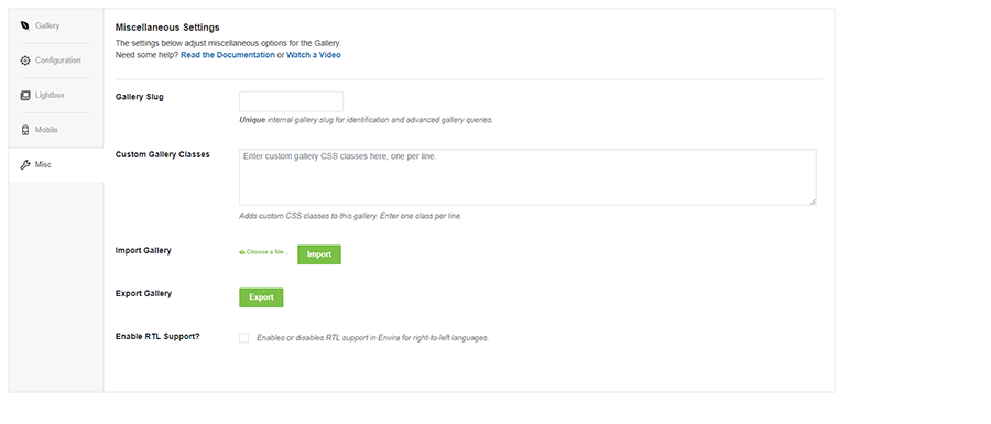 envira gallery settings