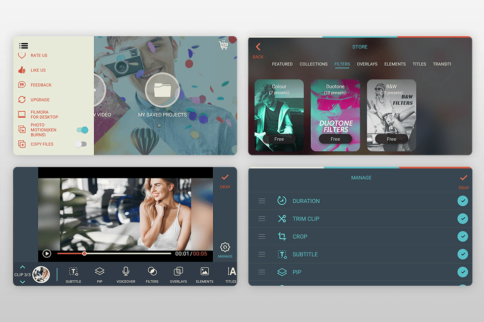 filmorago video editor for android interface