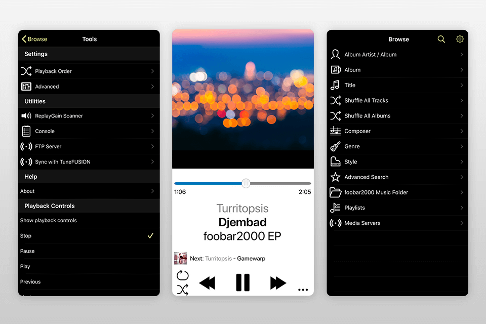 foobar best music player for iphone interface