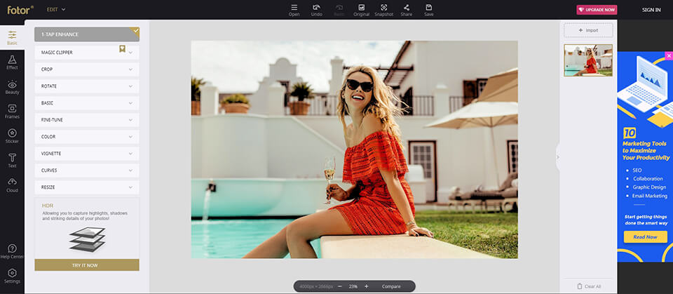 fotor editor interface
