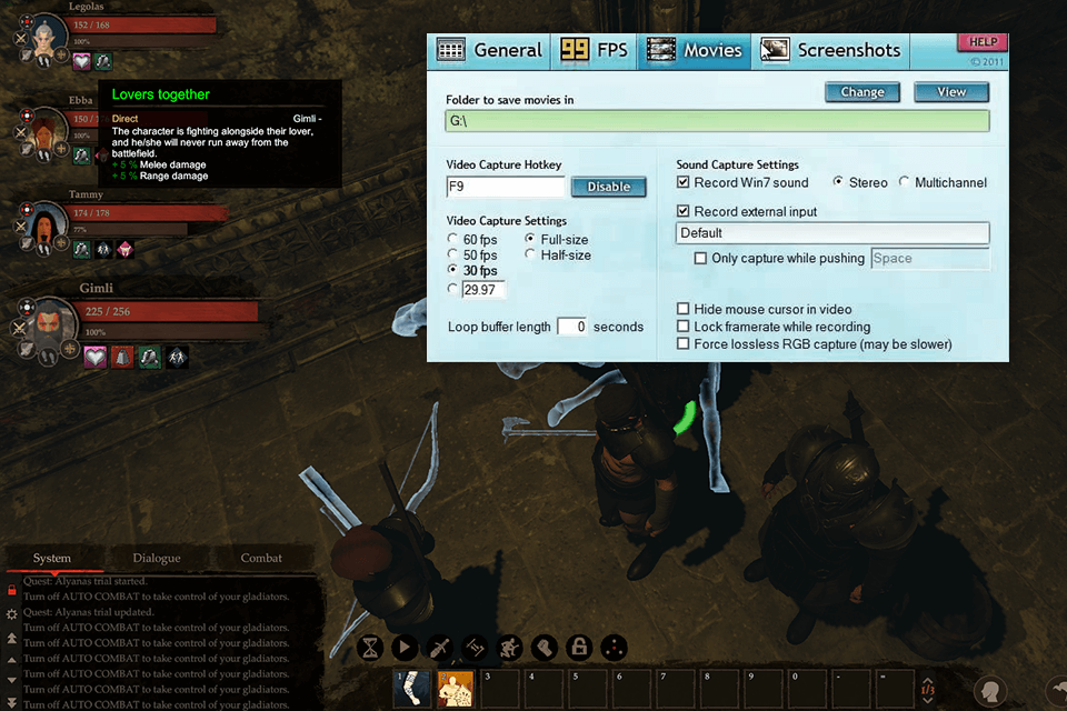 fraps game recording software interface