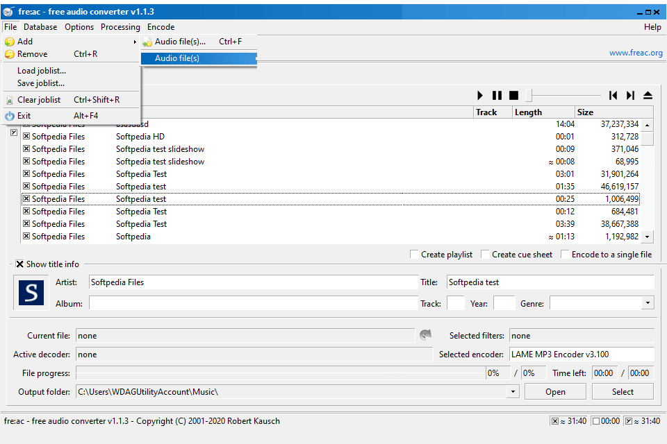 fre:ac free cd ripper interface